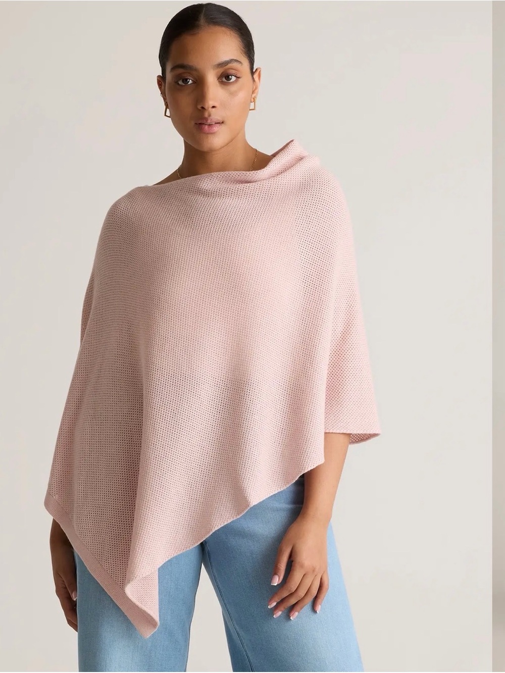 Quince Cashmere Blush Pink Mesh Knit Poncho Shrug